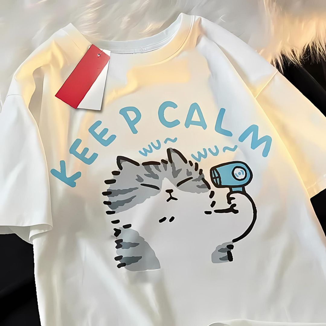 'The Keep Calm Cat' - Summer T-shirt With Cute Cat