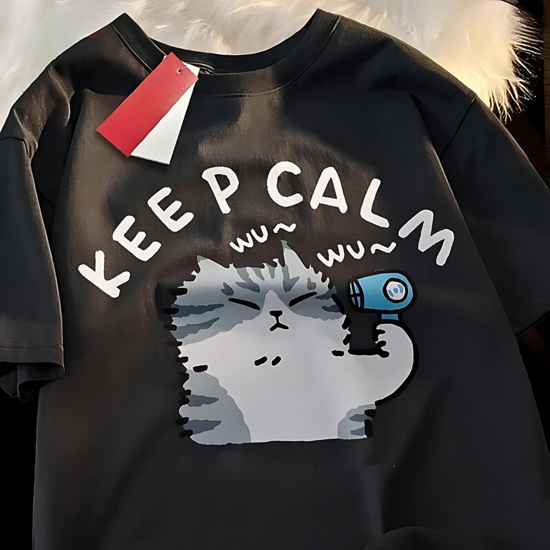 'The Keep Calm Cat' - Summer T-shirt With Cute Cat