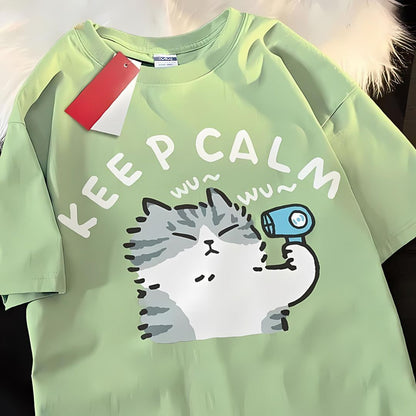 'The Keep Calm Cat' - Summer T-shirt With Cute Cat