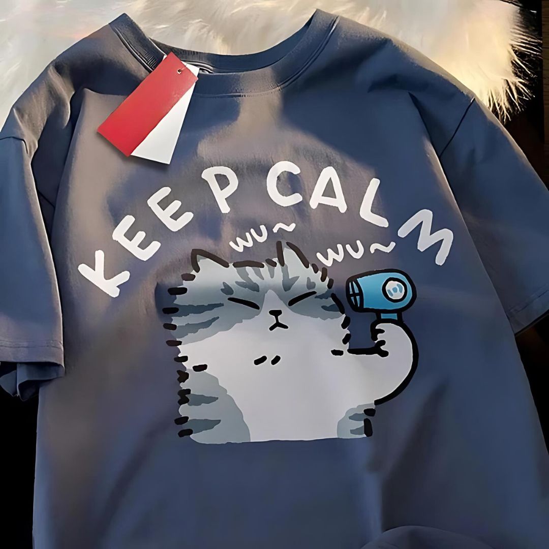 'The Keep Calm Cat' - Summer T-shirt With Cute Cat