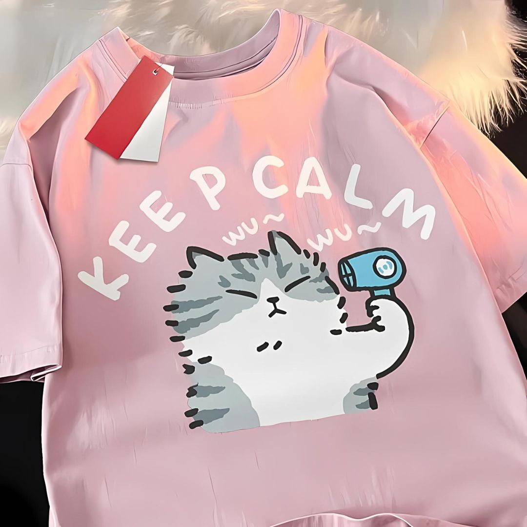 'The Keep Calm Cat' - Summer T-shirt With Cute Cat