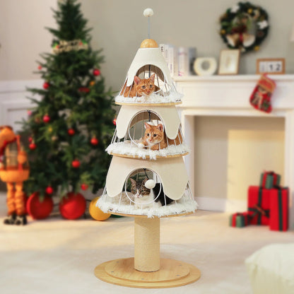 Three Level Chic Christmas Cat Tree With Removable Cover