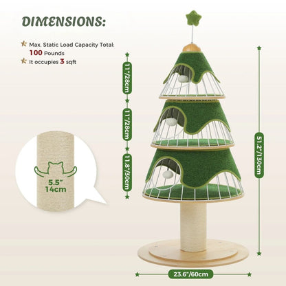 Three Level Chic Christmas Cat Tree With Removable Cover