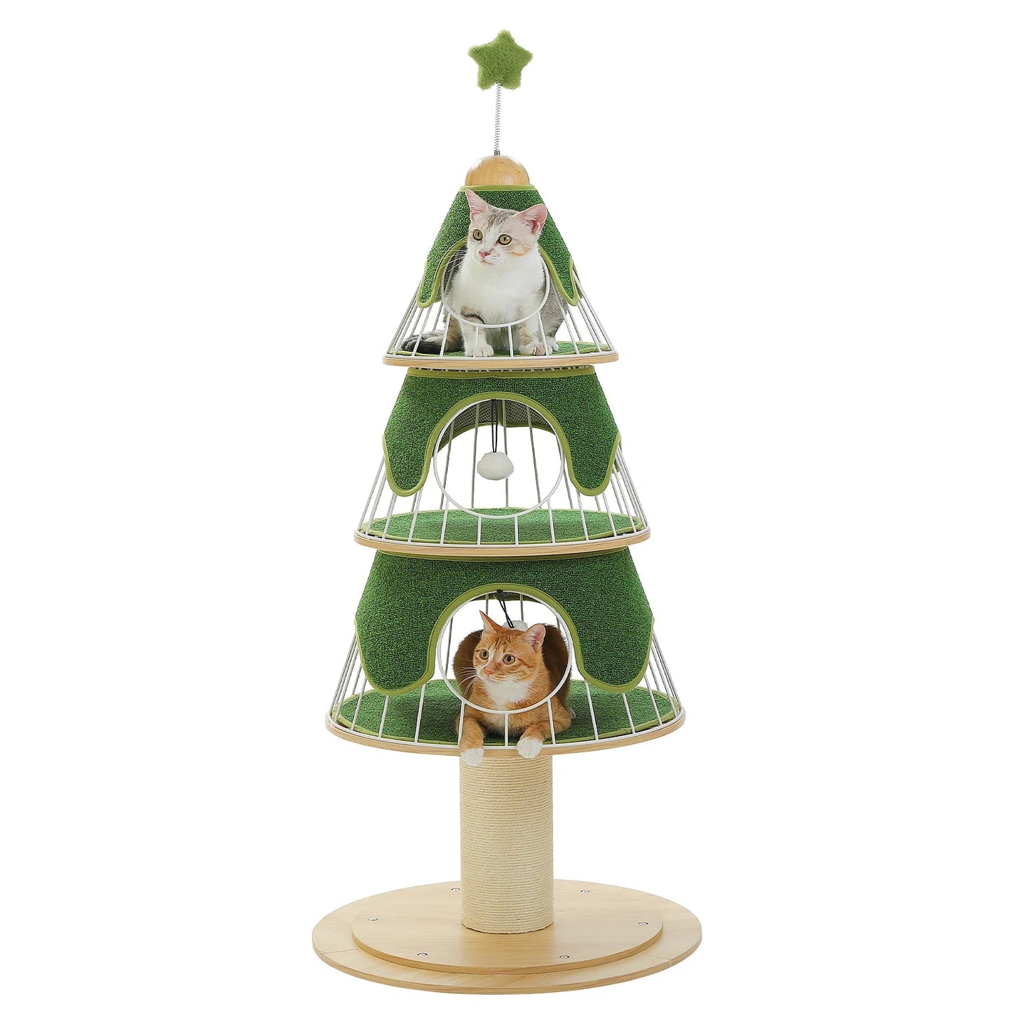 three level cat three with christmss tree theme that looks extremely cute and beautiful