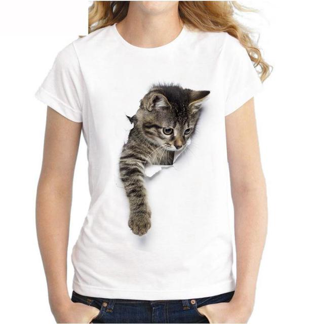 cat shirts for women with realistic 3d cat design of a cat clawing out from the t shirt