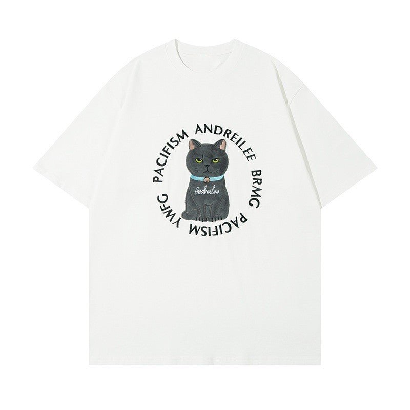 white color cat t shirts with oversize design