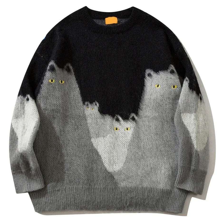 Streetwear sweatshirt featuring shadow-like cat figures