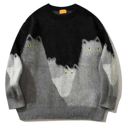 Streetwear sweatshirt featuring shadow-like cat figures