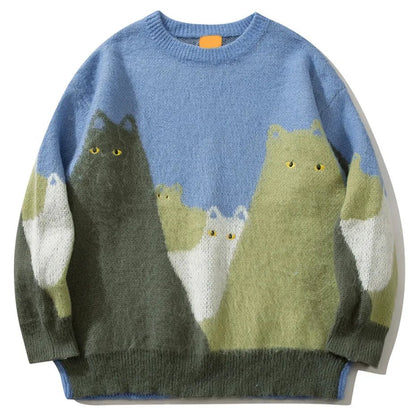 Shadow cat figures knitted sweatshirt in blue 