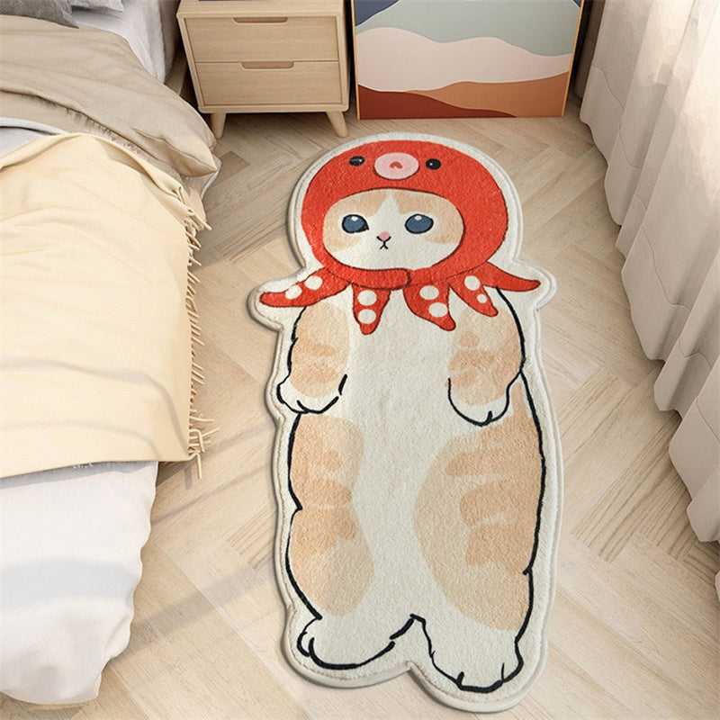 adorable cat rugs for bedrooms featuring a cat wearing octopus hat