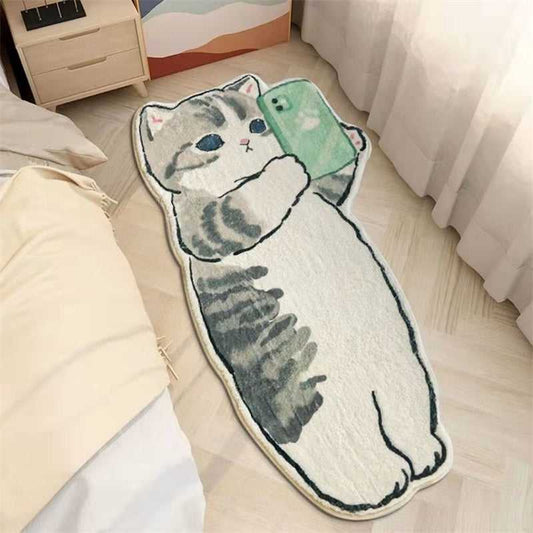 a selfie cartoon cat design cat area rug for bedrooms, bedside and home