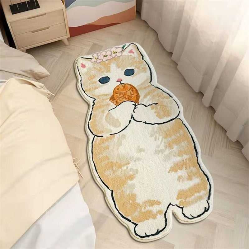 large size cat rugs for bedrooms with adorable cartoon cat design