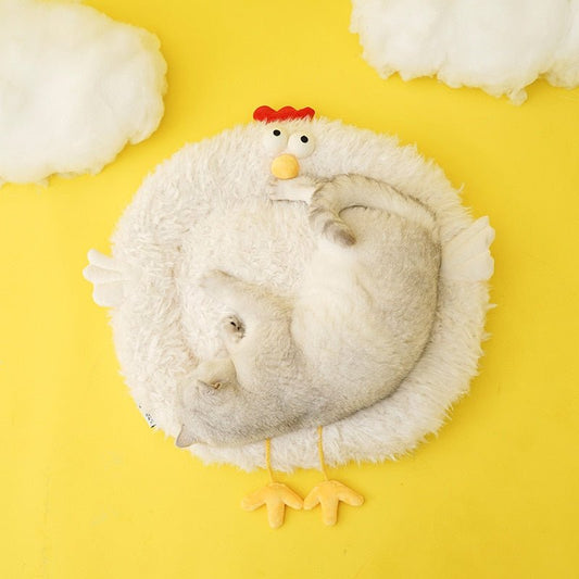 round cat bed with chicken design made for pet cat that is comfortable