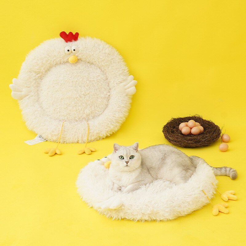 cute bedding for pets with fluffy white fleece that keeps cat warm