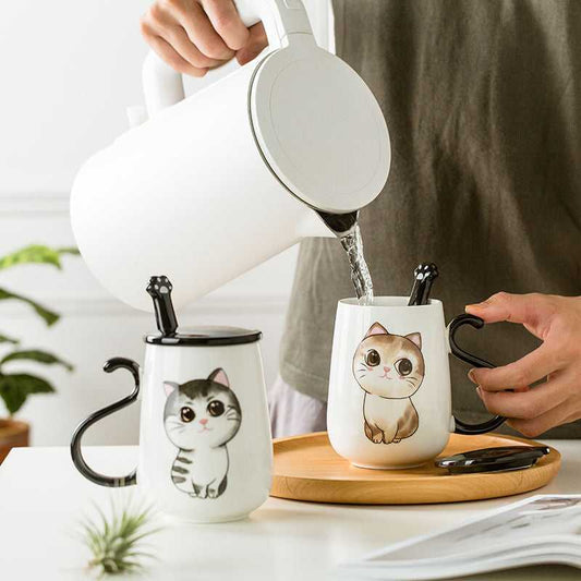 ceramic cat dad mug with extremely cute cat printing on it and cat tail design handle
