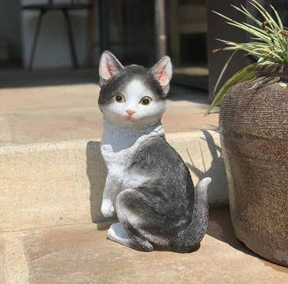 Adorable Gray Cat Statue For Garden