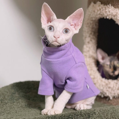 a purple color clothing for sphynx cats