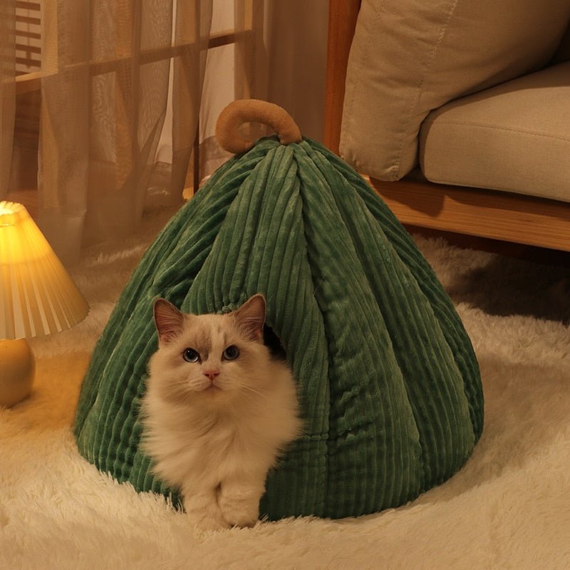 adorable pumpkin design enclosed cat bed for cozy home