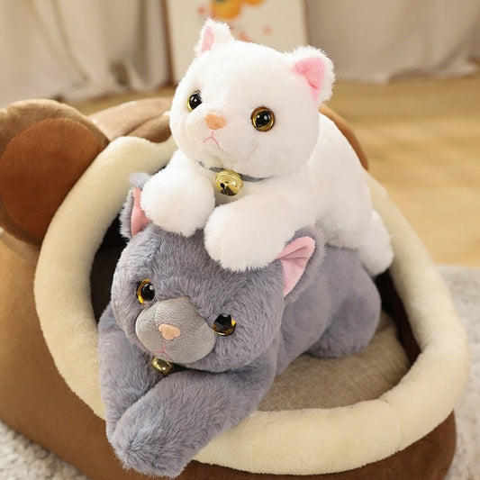 adorable grey and white cat stuffed animal that looks real