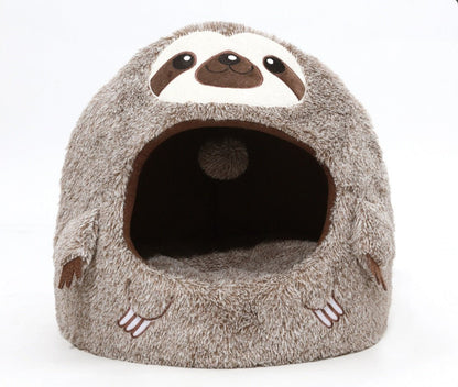 igloo shape cat bed that looks kawaii with a cute sloth design with enclosed space