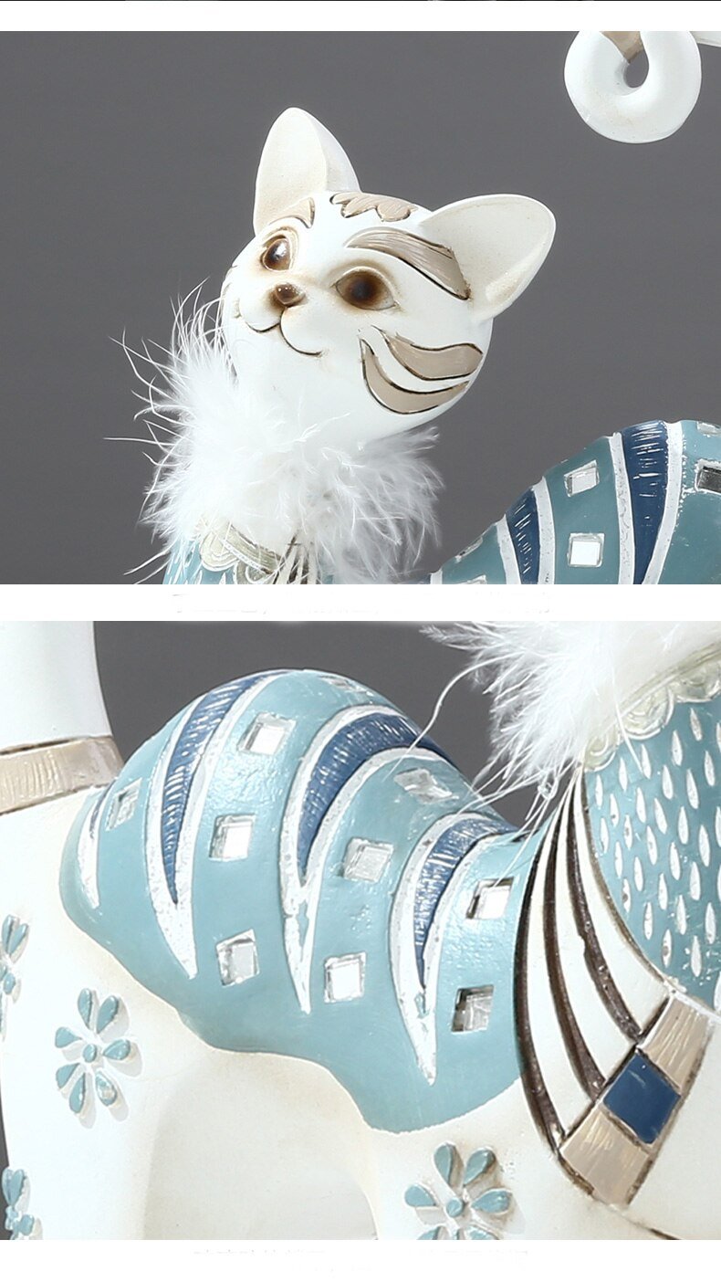 Aesthetic ancient white cat sculpture set with fur