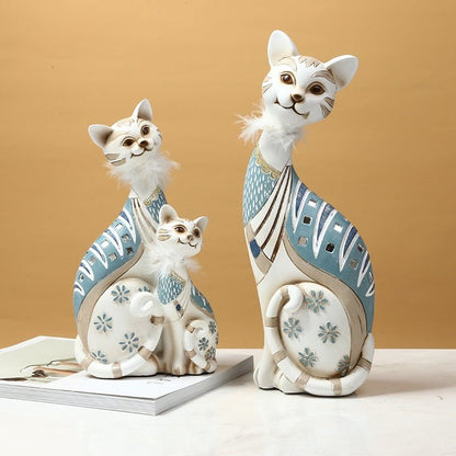 A set of Aesthetic Cat Sculpture in White and Turquoise color for modern home decor