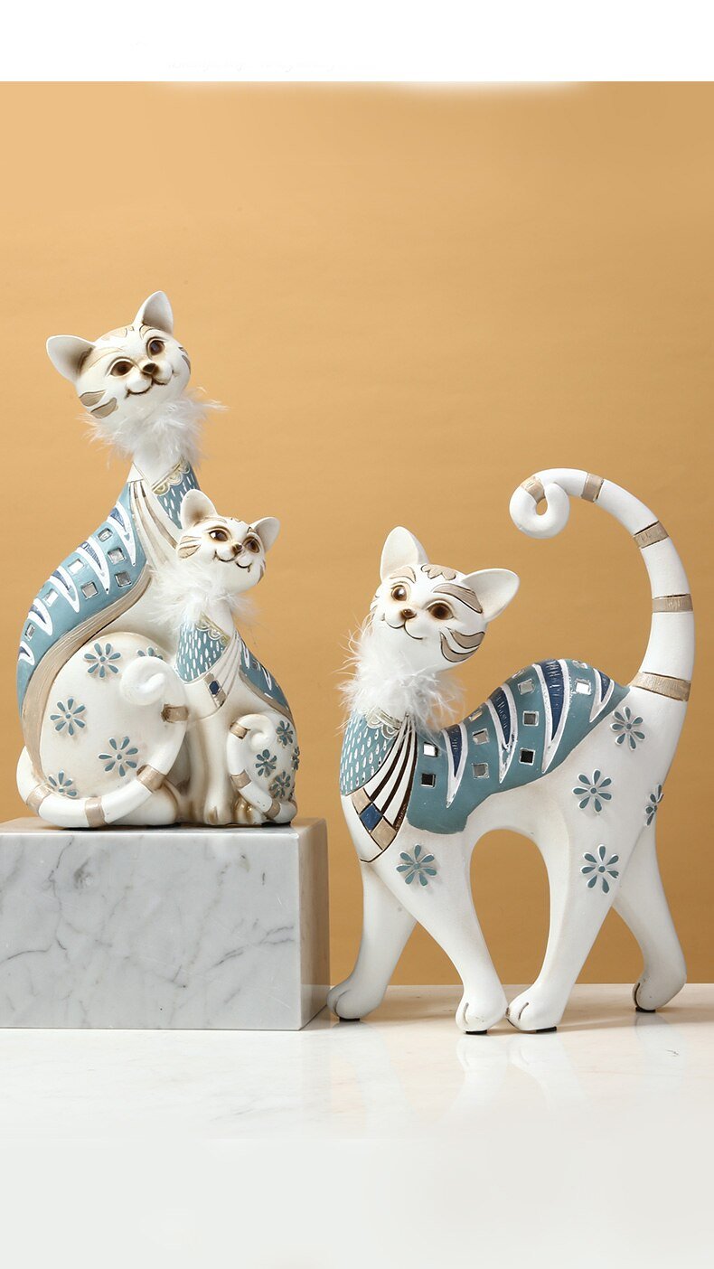 white and turquoise stripe cat figures, perfect for stylish modern home