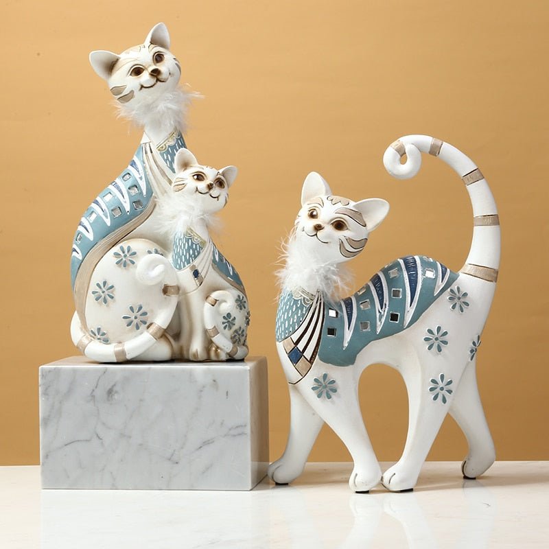 A Stylish and Modern Set of  White Cat Statue with Fur for indoor home decor