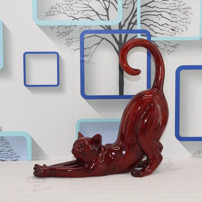 Aesthetic premium stretching cat resin figurines