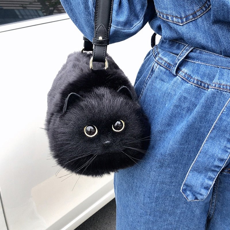 black cat sling bag that is realistic and look like a real cat