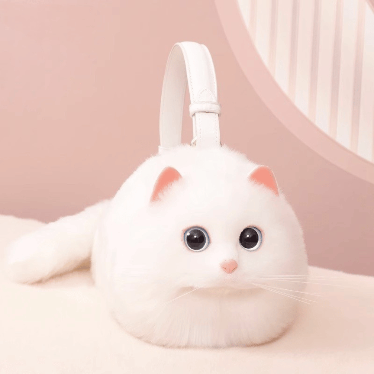 adorable pink ears white cat handbag for cat mom