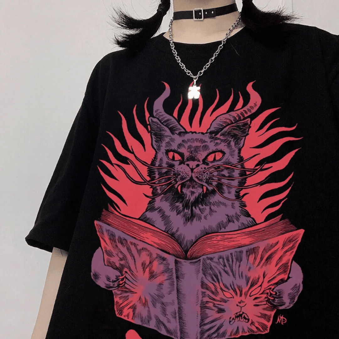 Angry Devil Cat Gothic Style Cat T-shirt