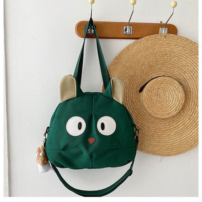 adorable green color cat tote with ears and big eyes