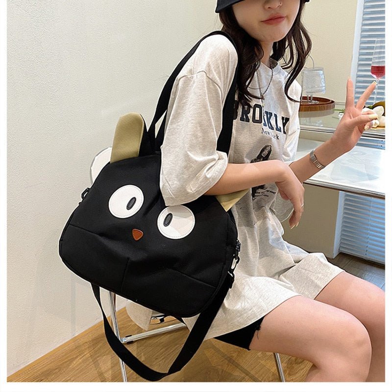 super adorable black cat tote bag with sling strap