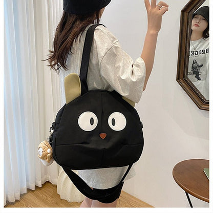 adorable black cat tote bag with big ears and eyes