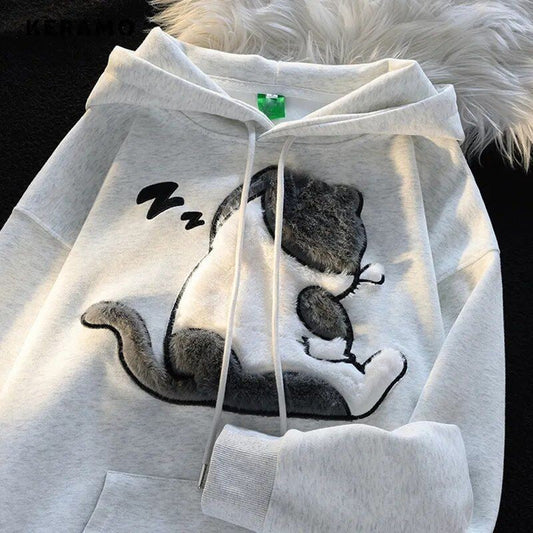 Hoodie showing a cute snoring cat's rear view with "Zzz" symbols