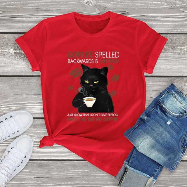 'Bad Cat Spells Coffee" Female T-Shirt