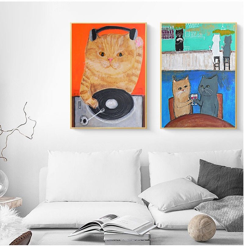 funny cat wall art canvas for home