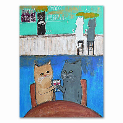 cat cheers at bar cat drinking wine canvas oil printing