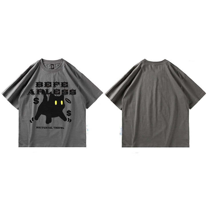 cat t shirt with be fearless design in grey