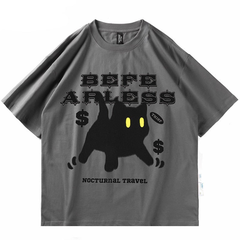 be fearless black cat face shirt with unique design in grey color