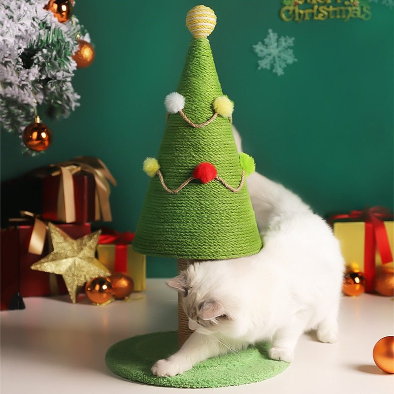 beautiful christmas tree scratching post with a cat