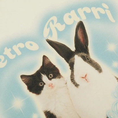 Beige Retro Y2K Rabbit And Cat T Shirt