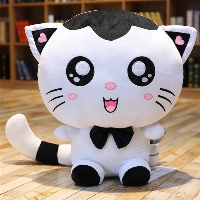 Get Cuddly with Our Big-Eyed Black and White Cat Plush