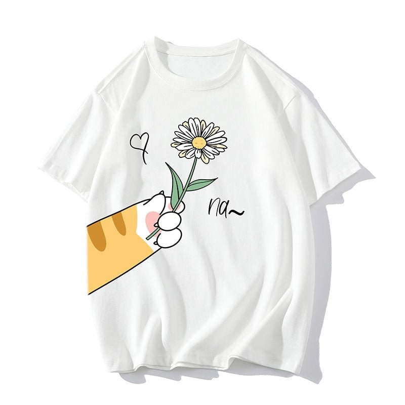 Cat Lovers' Must-Have | 'Big Paw n Flower' Oversized Cat T