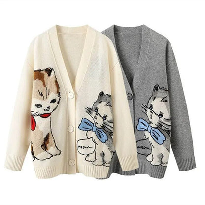 Dual-colored Cat Cardigan for twinning couples or friends