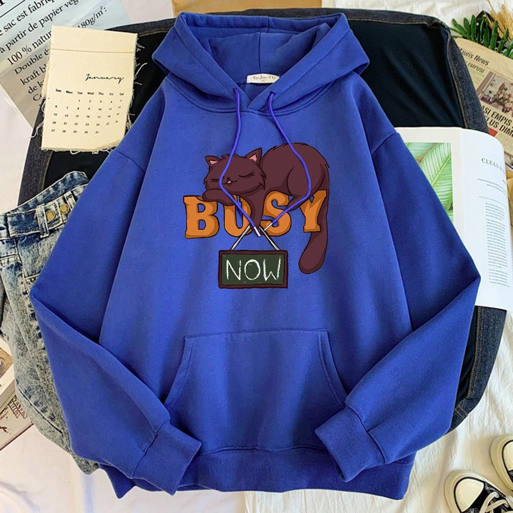 'Busy Now' Brown cat cute hoodie