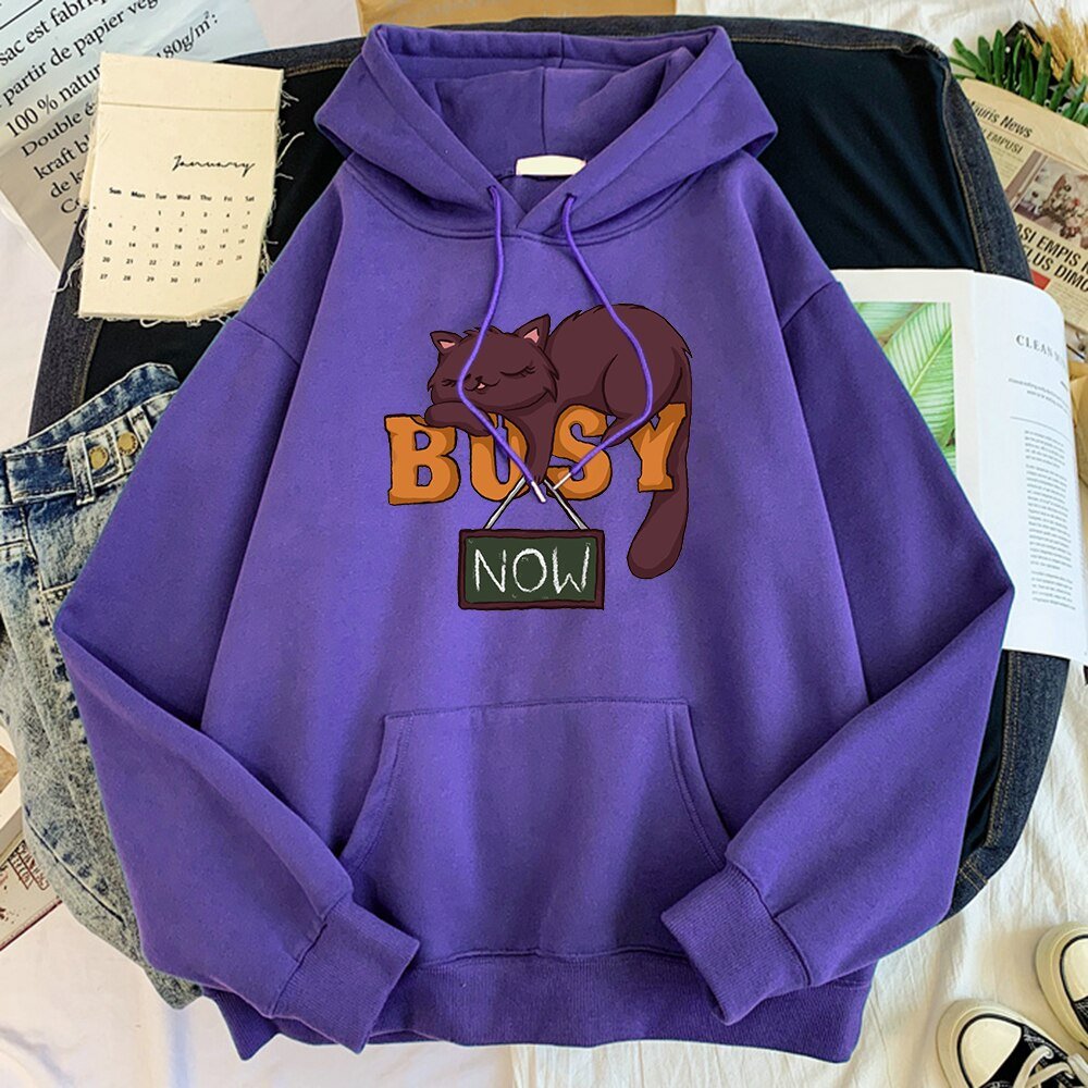 'Busy Now' Brown cat cute hoodie