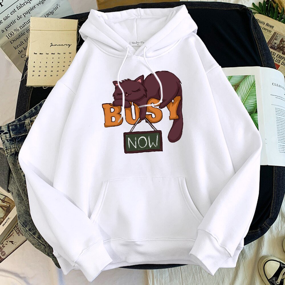 a white color hoodie with sleeping cat for cat lovers to wear on lazy days