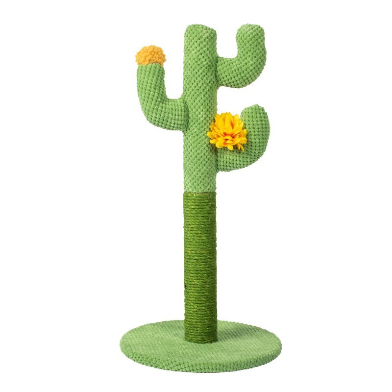 green color cat scratching post cactus shape with flowers on it